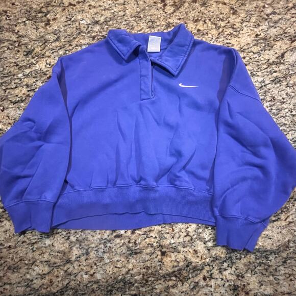 NIKE Womens Size Large Half Button Blue Purple Crop Top Sweater Sweatshirt - Picture 2 of 7